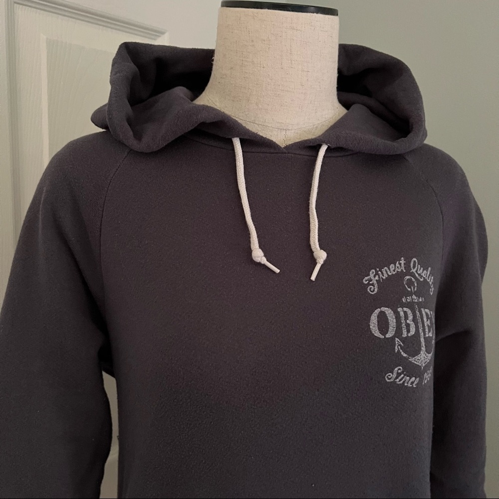 Obey Well Worn Thrashed Thumb Hole Navy Anchor Hoodie Size M - Picture 3 of 16